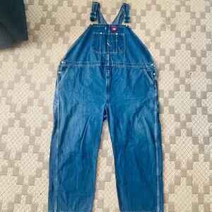 Dickies Blue Denim Bib Overall Men's 60x30 Relaxed Cargo Pockets 100% Cotton